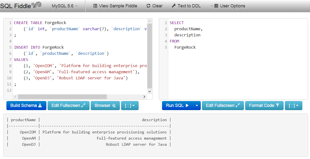 nástroj SQL Fiddle